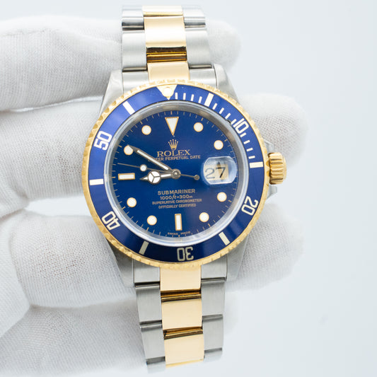 Rolex Submariner Date 16613 40mm Blue Two-Tone 18K Yellow Gold Stainless