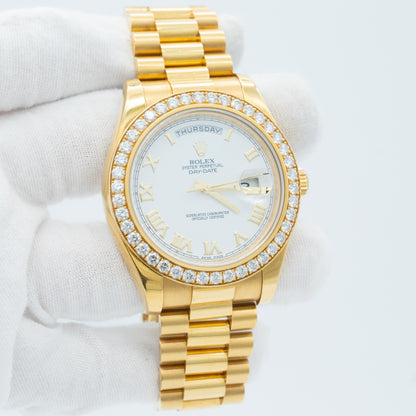 Rolex Day-Date II White Roman Dial Factory Diamond 41mm 218348