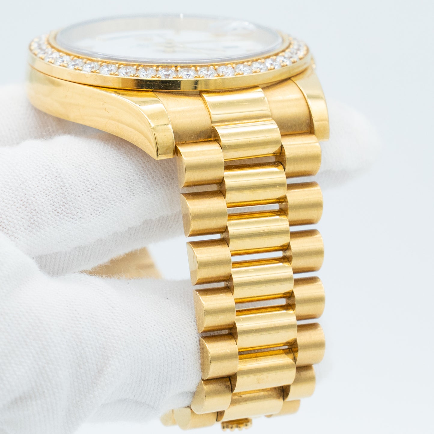 Rolex Day-Date II White Roman Dial Factory Diamond 41mm 218348