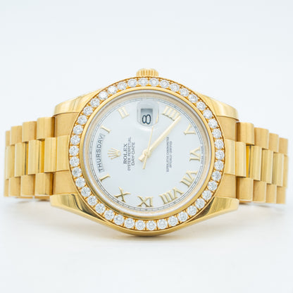 Rolex Day-Date II White Roman Dial Factory Diamond 41mm 218348