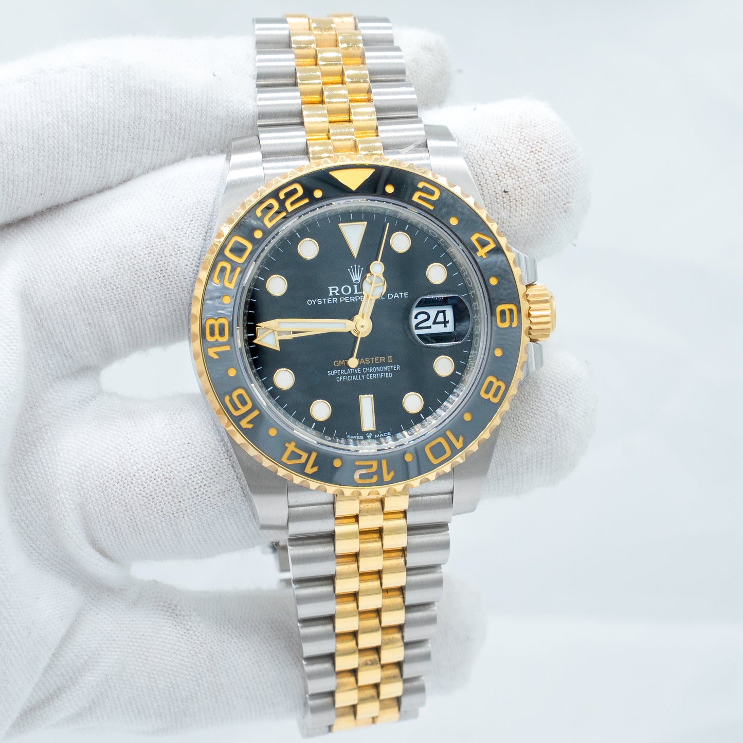 Rolex GMT-Master II Bumblebee 126713GRNR Jubilee Black Dial 40mm