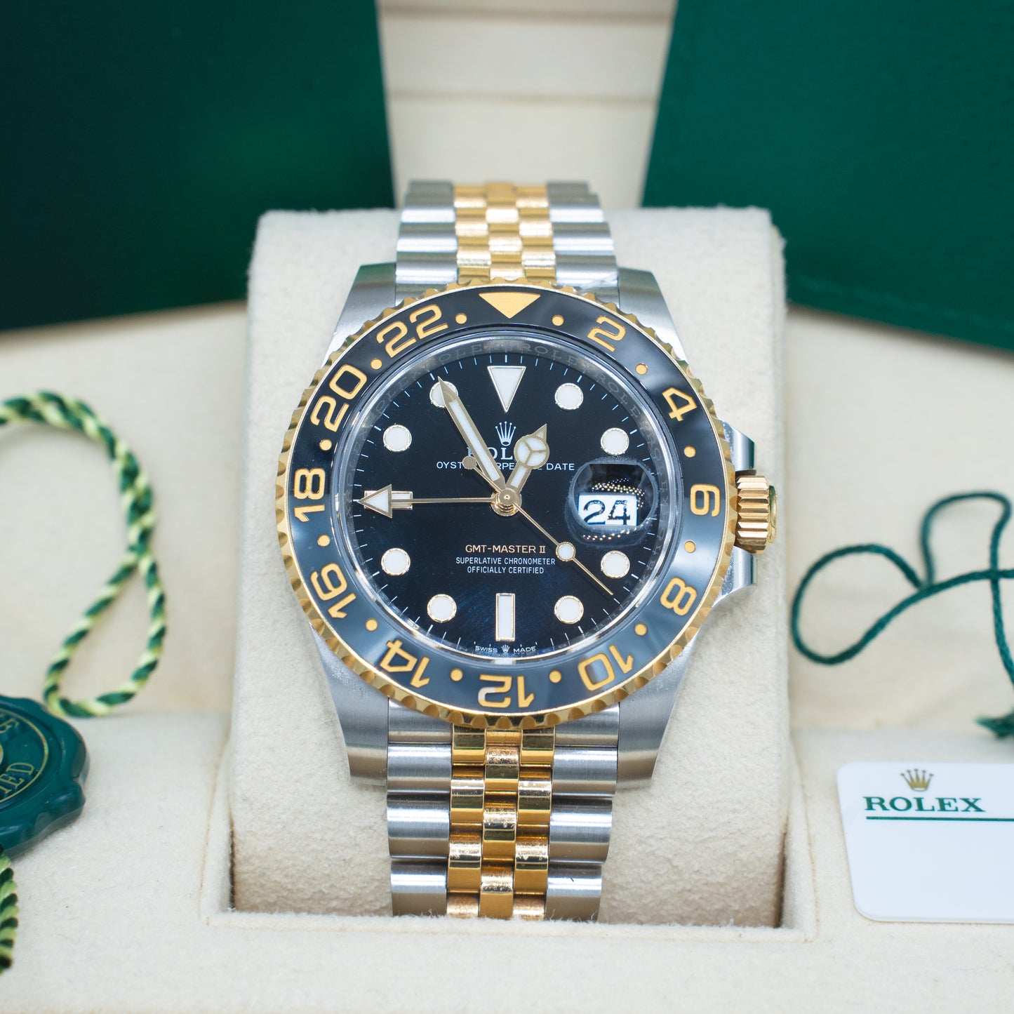 Rolex GMT-Master II Bumblebee 126713GRNR Jubilee Black Dial 40mm