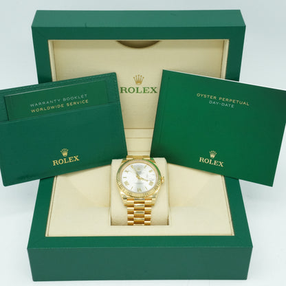 Rolex Day-Date II President 41mm Silver Roman 18K Yellow Gold 218238