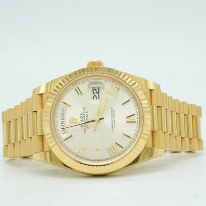 Rolex Day-Date II President 41mm Silver Roman 18K Yellow Gold 218238