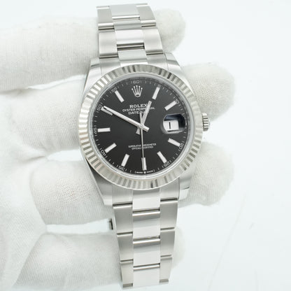 Rolex 41mm DateJust Steel Watch w/Black Dial & Fluted Bezel 116334