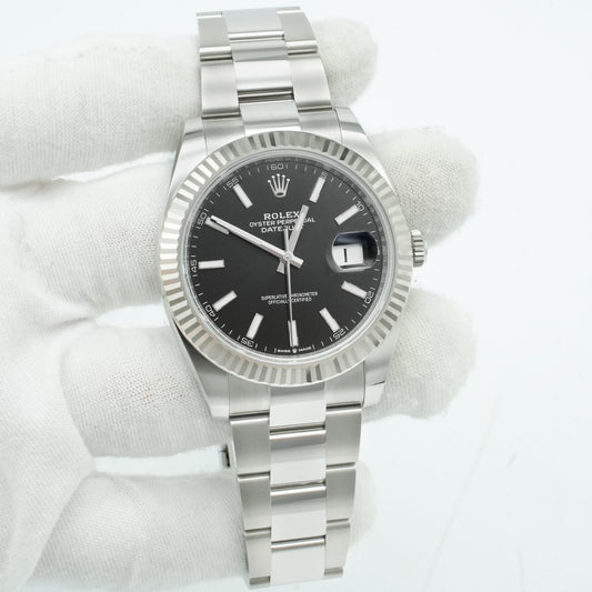 Rolex 41mm DateJust Steel Watch w/Black Dial & Fluted Bezel 116334