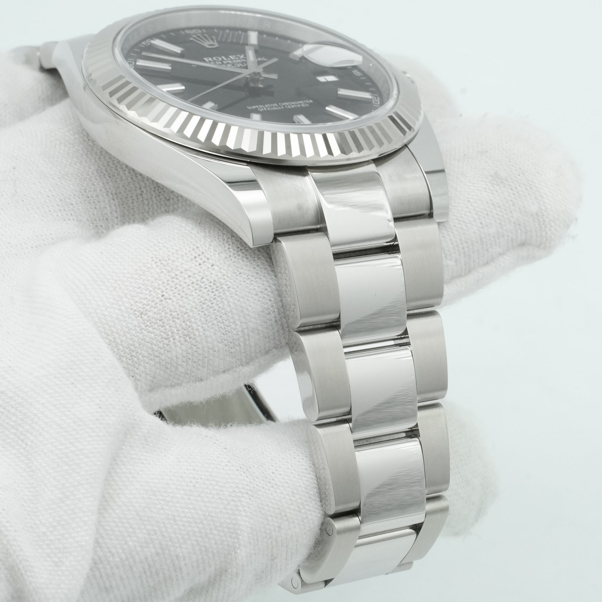 Rolex 41mm DateJust Steel Watch w/Black Dial & Fluted Bezel 116334