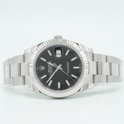 Rolex 41mm DateJust Steel Watch w/Black Dial & Fluted Bezel 116334