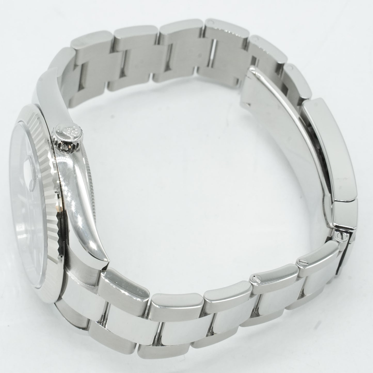 Rolex 41mm DateJust Steel Watch w/Black Dial & Fluted Bezel 116334