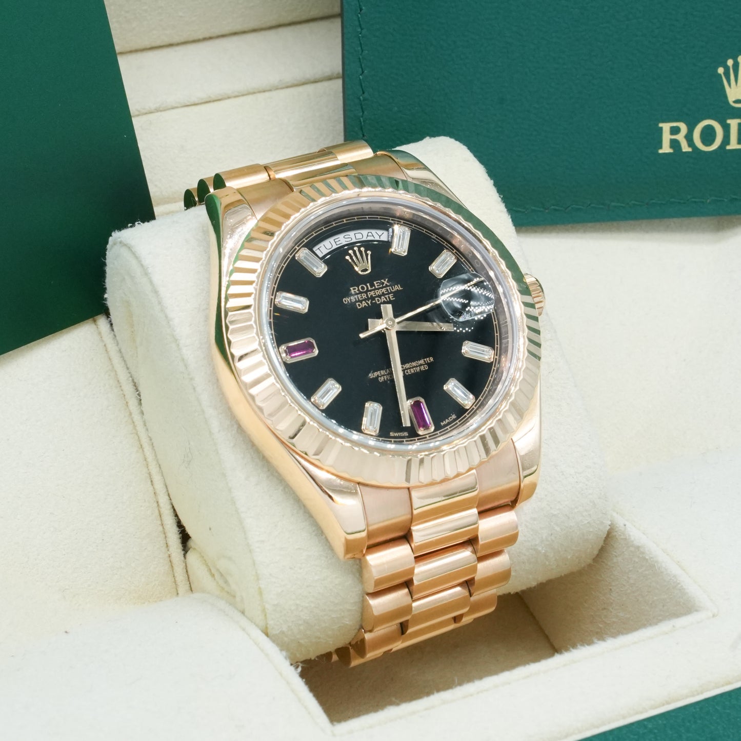 Rolex Day-Date II Diamond 2 Ruby 218235 Rose Gold 18K 41mm
