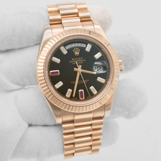 Rolex Day-Date II Diamond 2 Ruby 218235 Rose Gold 18K 41mm