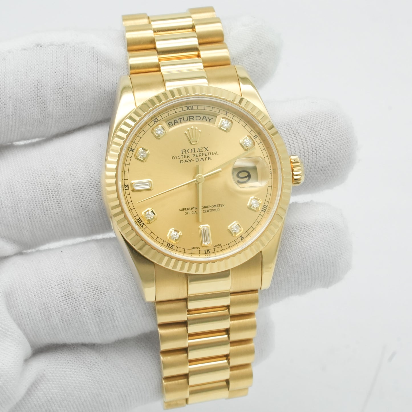 ROLEX Day-Date 36mm 118238 Yellow Diamond Champagne Dial