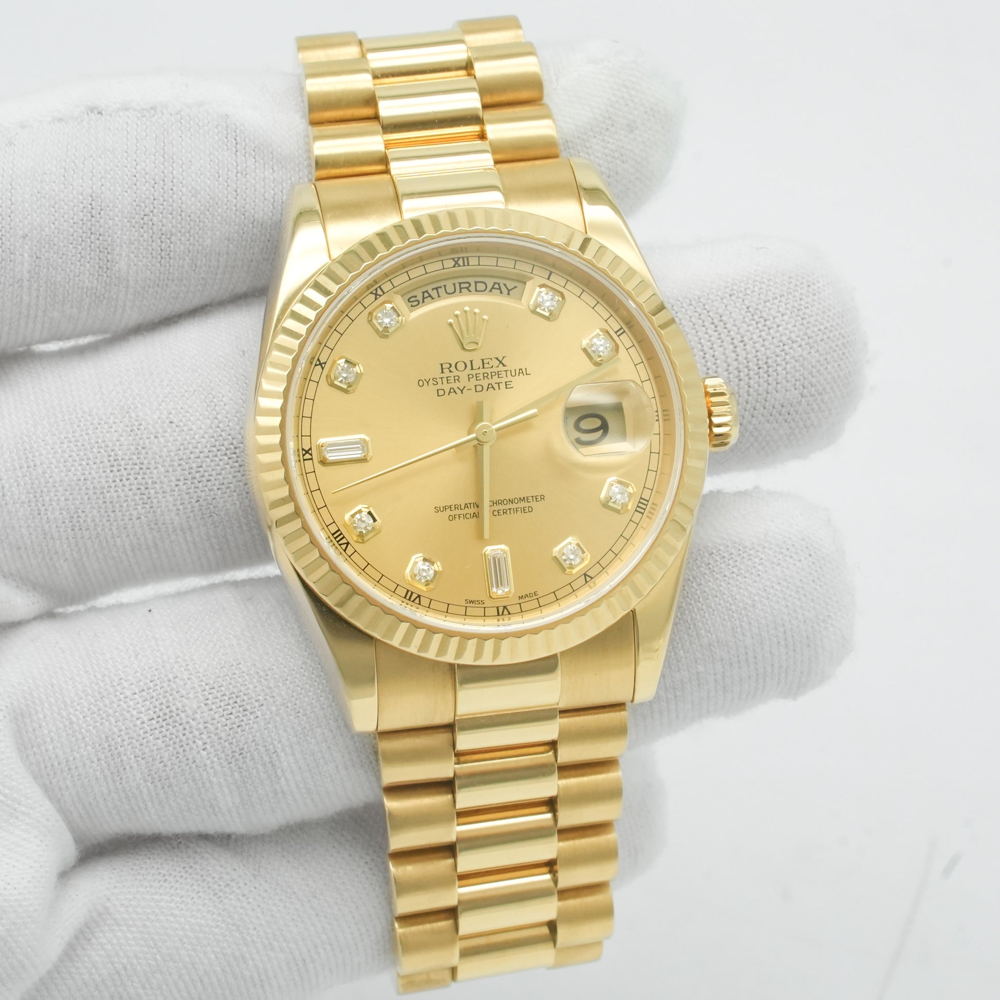 ROLEX Day-Date 36mm 118238 Yellow Diamond Champagne Dial