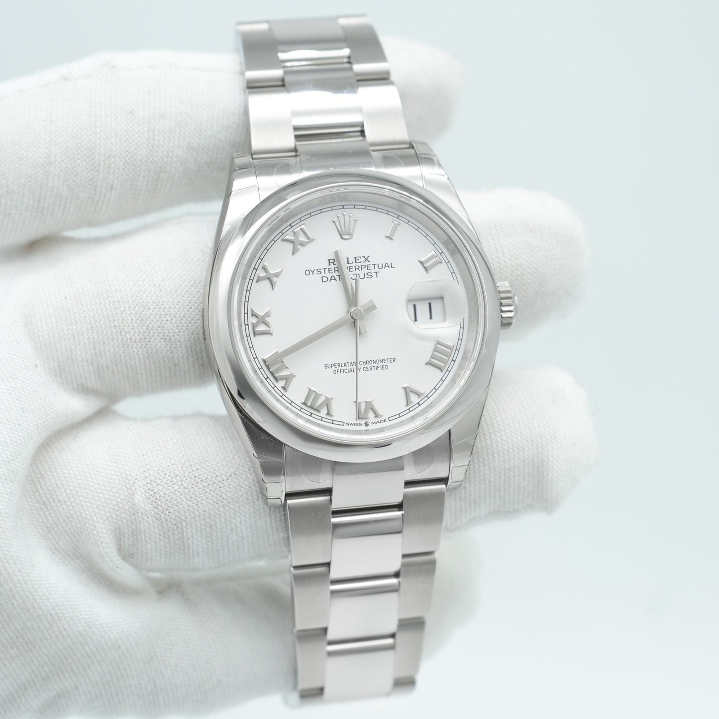 Rolex Datejust 36mm 126200 White Roman Dial Domed Bezel