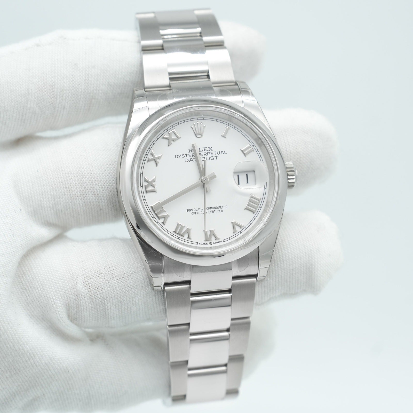 Rolex Datejust 36mm 126200 White Roman Dial Domed Bezel