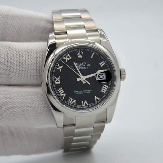 Rolex Datejust 36mm Black Roman Dial Oyster band 116200