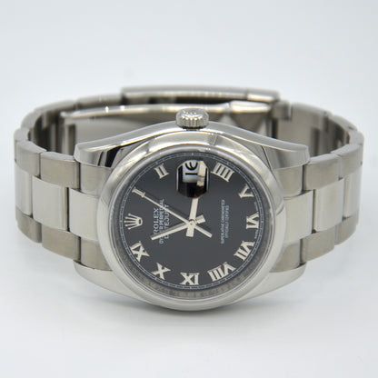Rolex Datejust 36mm Black Roman Dial Oyster band 116200