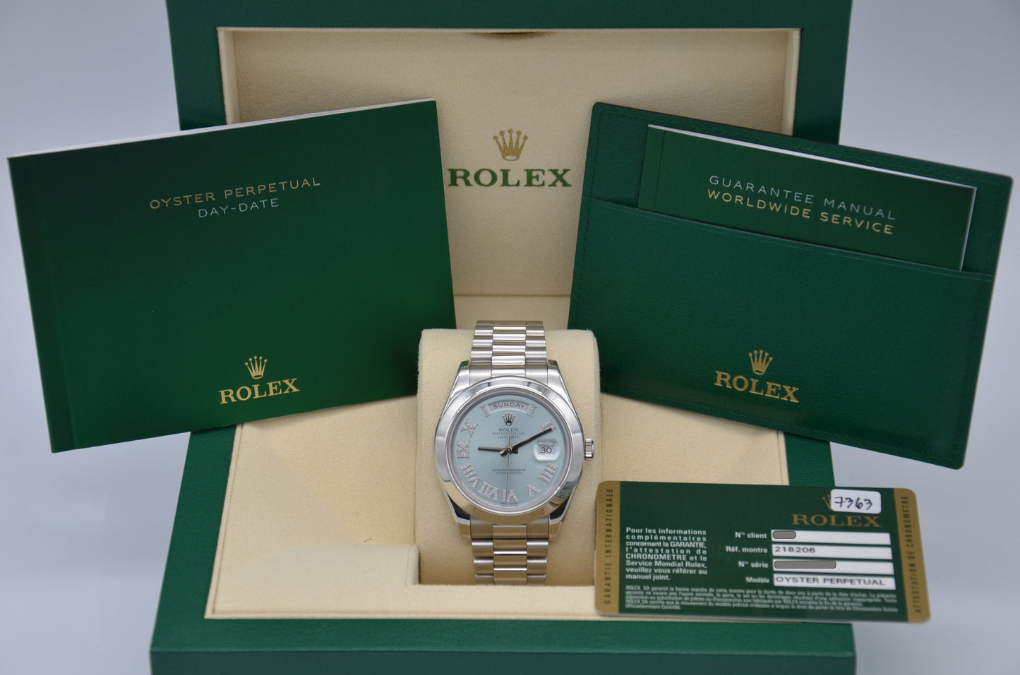 Rolex Platinum Day-Date II Ice Blue Diamond Dial 41mm 218206