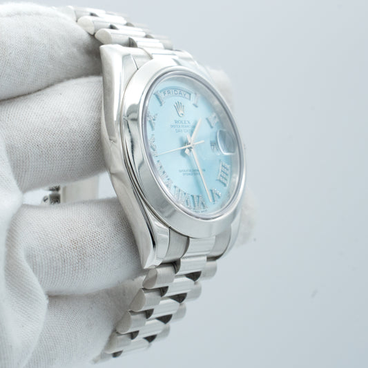 Rolex Platinum Day-Date II Ice Blue Diamond Dial 41mm 218206