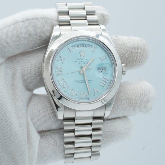 Rolex Platinum Day-Date II Ice Blue Diamond Dial 41mm 218206