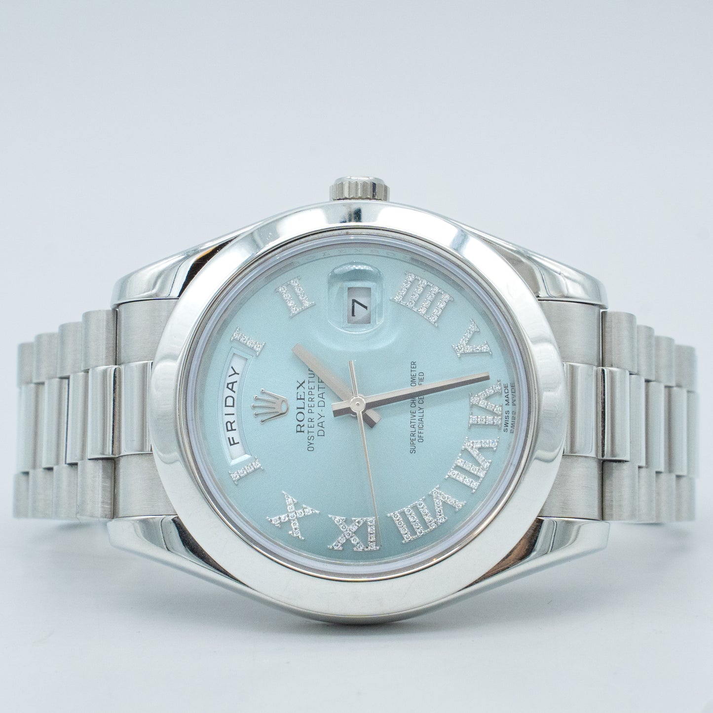 Rolex Platinum Day-Date II Ice Blue Diamond Dial 41mm 218206