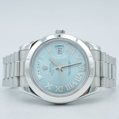 Rolex Platinum Day-Date II Ice Blue Diamond Dial 41mm 218206