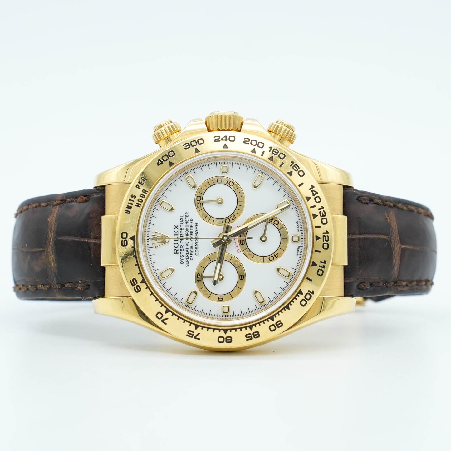 Rolex Daytona 116518 Watch 40mm Yellow Gold White Arrow Dial