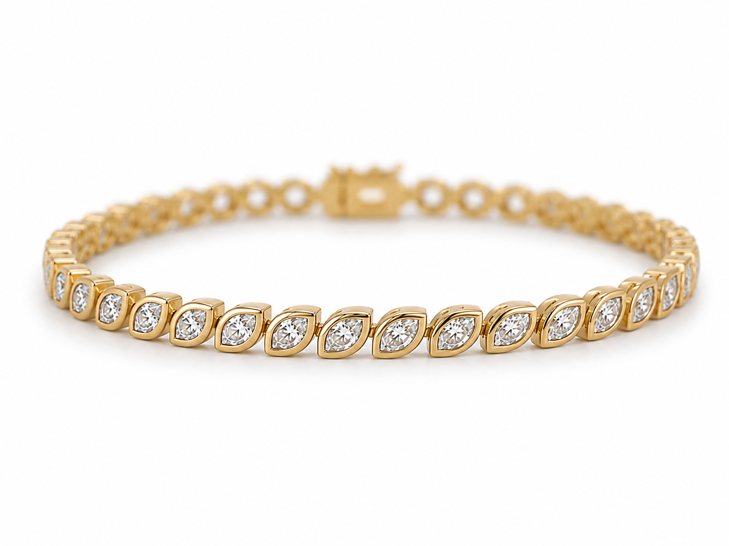 Natural Diamond Marquise Cut Bezel Set Tennis Bracelet BRAC10117~ 3.95 carats 18K Yellow Gold