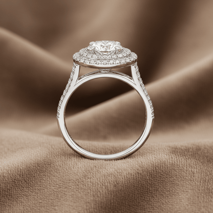 "ENGR03402" 2 Carat Double Halo Round Diamond Engagement Ring in 18K White Gold