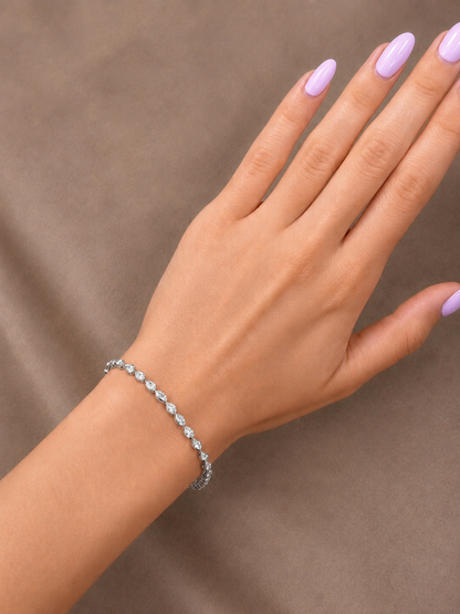 Natural Diamond Pear & Marquise Cut Bezel Set Tennis Bracelet BRAC10116 ~ 2.55 carats 18K White Gold