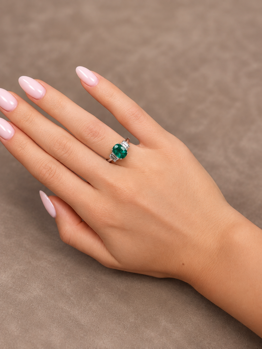 Natural Cushion & Emerald Cut Diamond Three Stone Ring RINGS1123