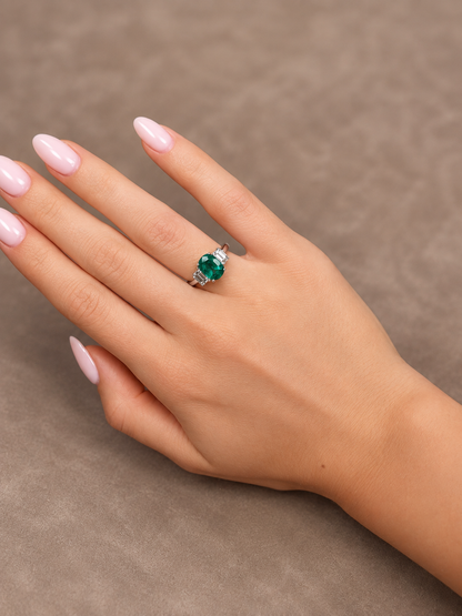 Natural Cushion & Emerald Cut Diamond Three Stone Ring RINGS1123