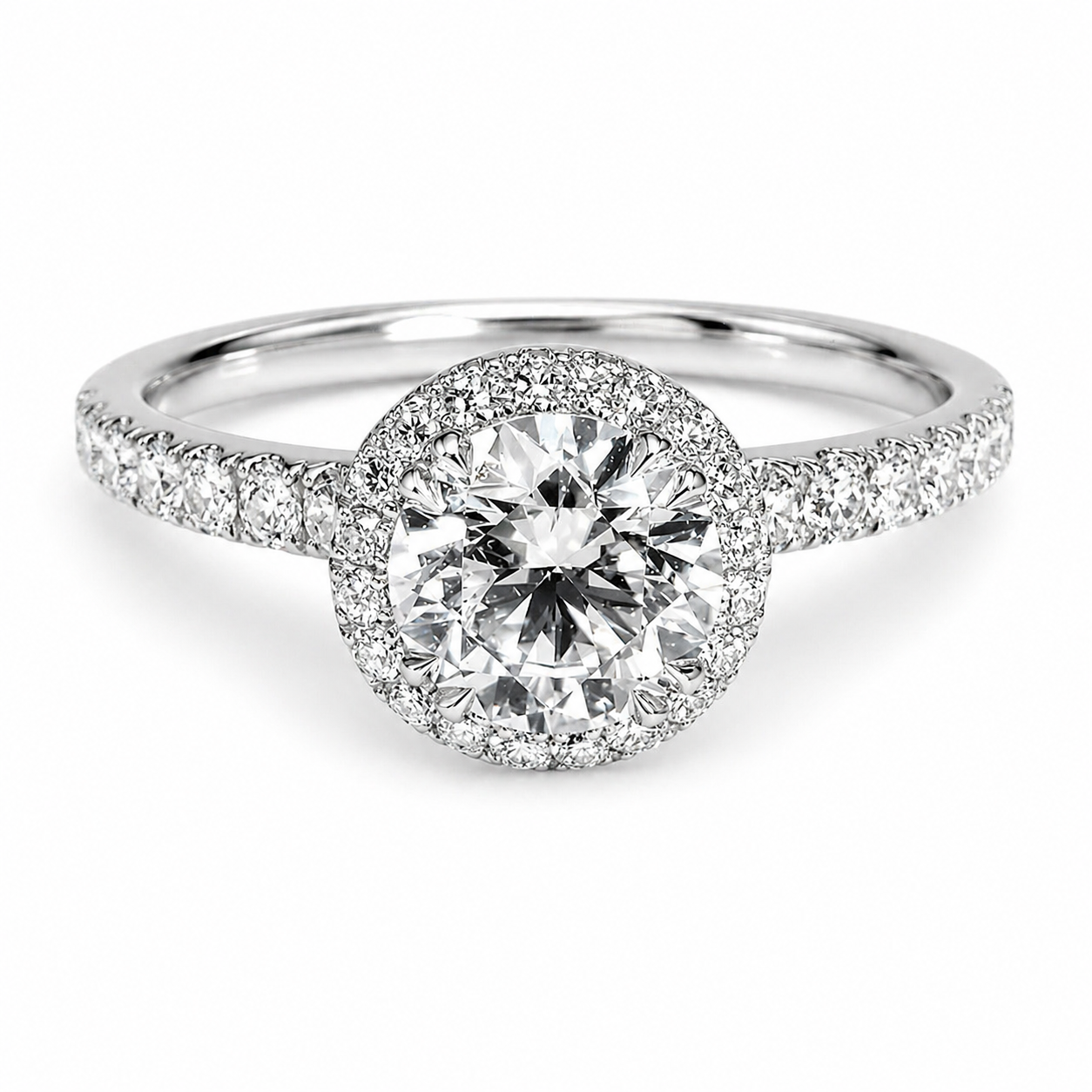 "ENGR03112" Round Cut Pave Halo Diamond Engagement Ring