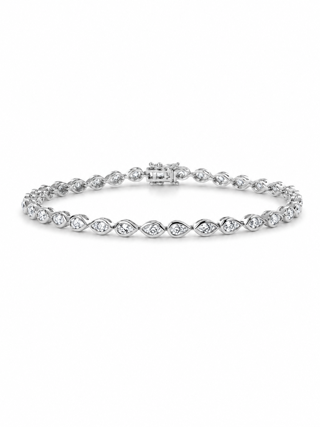 Natural Diamond Pear & Marquise Cut Bezel Set Tennis Bracelet BRAC10116 ~ 2.55 carats 18K White Gold