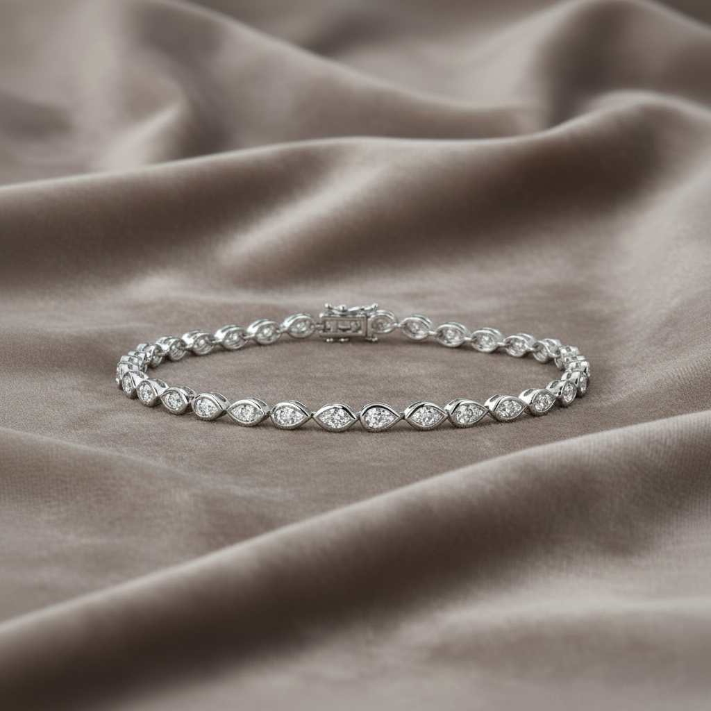 Natural Diamond Pear & Marquise Cut Bezel Set Tennis Bracelet BRAC10116 ~ 2.55 carats 18K White Gold
