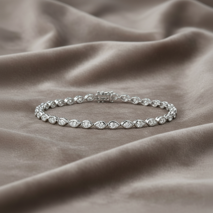 Natural Diamond Pear & Marquise Cut Bezel Set Tennis Bracelet BRAC10116 ~ 2.55 carats 18K White Gold