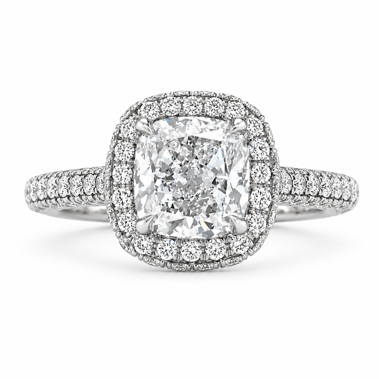 "ENGR03293" Cushion Shaped Diamond Halo Engagement Ring in Platinum