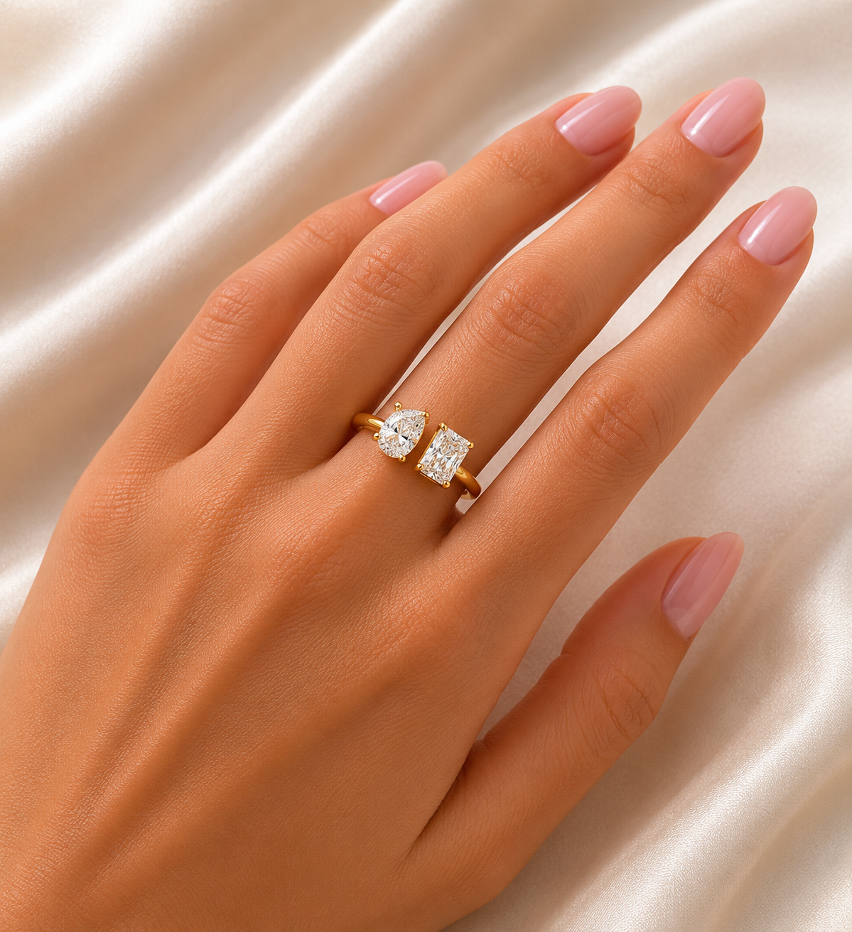 Lab Grown Diamond RING1081~ Toi et Moi, Pear & Radiant Cut