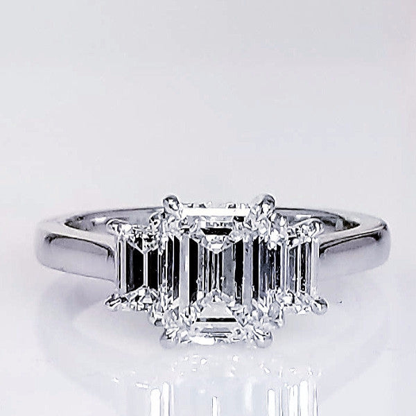 "ENGR03049" Three Stone Emerald Cut Diamond Engagement Ring