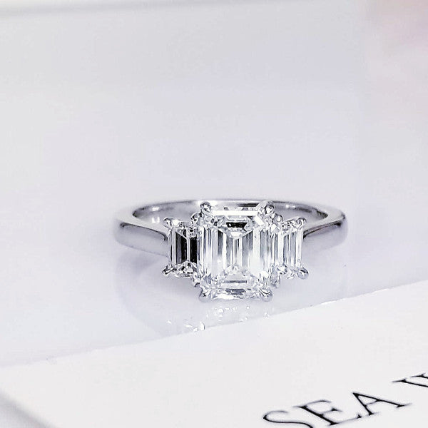 "ENGR03049" Three Stone Emerald Cut Diamond Engagement Ring