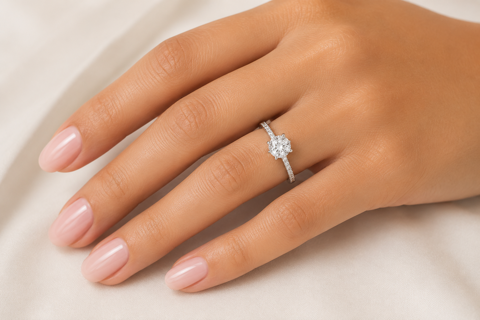 "ENGR03232" 0.73 Carat Round Diamond with Hidden Halo Pavé Style Engagement Ring in 18K White Gold