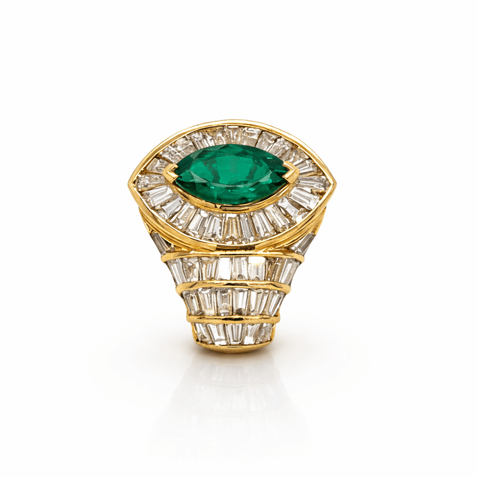5.10 Total Carat 18K Yellow Gold Diamond & Colombian Marquise Emerald Earrings