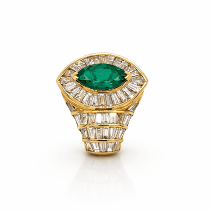 5.10 Total Carat 18K Yellow Gold Diamond & Colombian Marquise Emerald Earrings