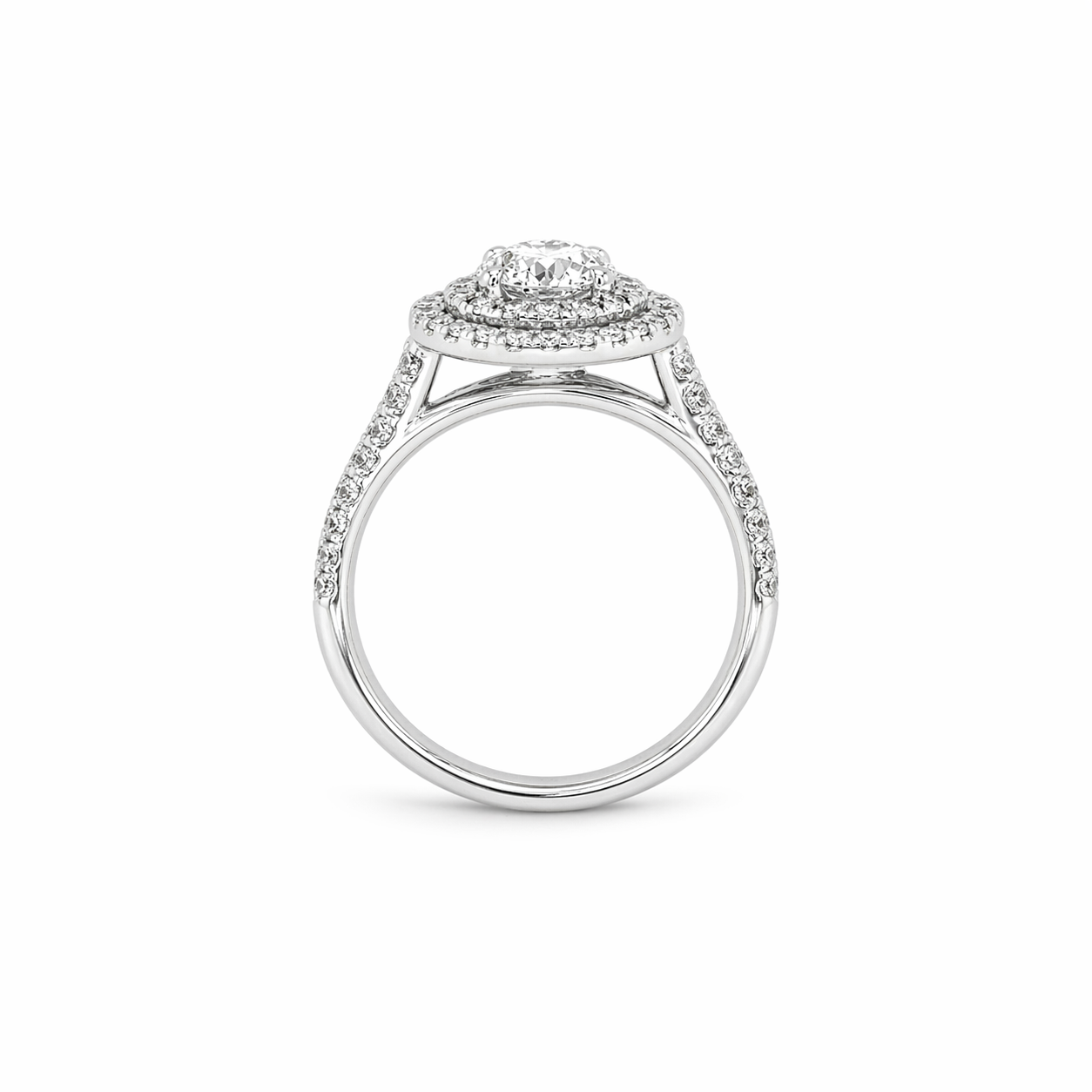 "ENGR03404" 1.42 Carat Round Diamond Double Halo Engagement Ring in 18K White Gold