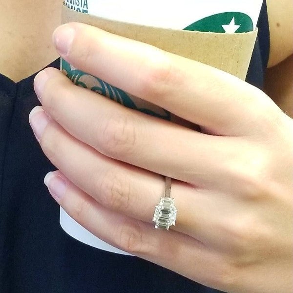 "ENGR03049" Three Stone Emerald Cut Diamond Engagement Ring