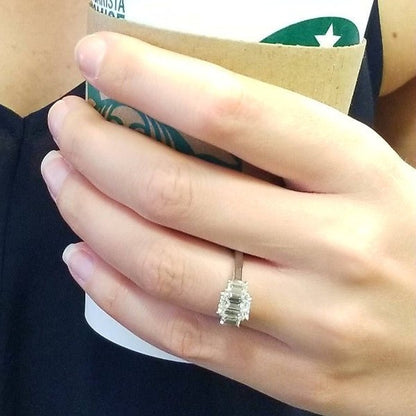"ENGR03049" Three Stone Emerald Cut Diamond Engagement Ring