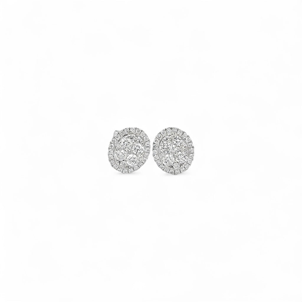 14K White Gold Diamond Oval Studs