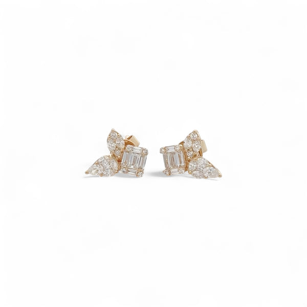 18K Yellow Gold Emerald Cluster Earrings