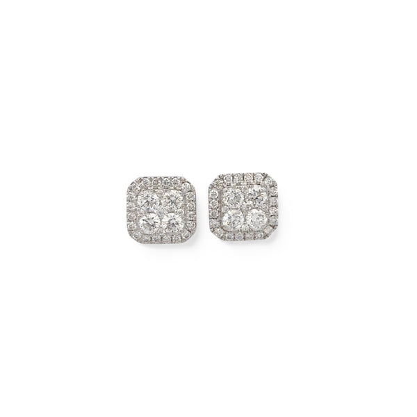 14K White Gold Square Cluster Studs