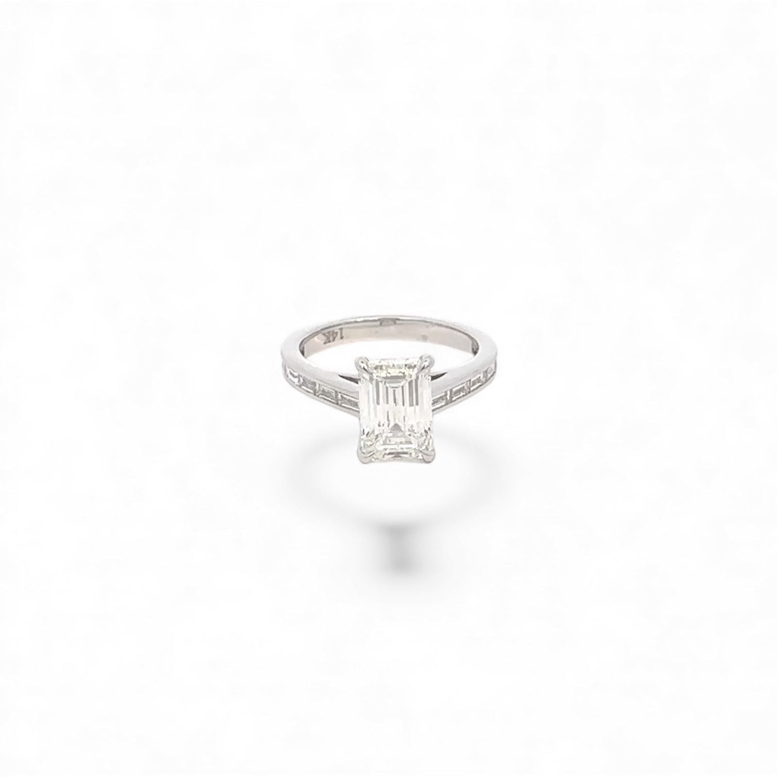Lab Diamond ~ Emerald Cut Engagement Ring With An Emerald Accent Band